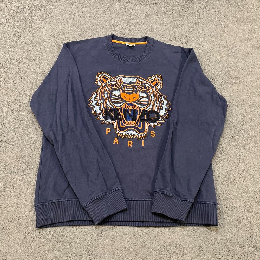 KENZO Classic Tiger Head Navy Orange Embroidered Crewneck Sweatshirt Men's Sz XL